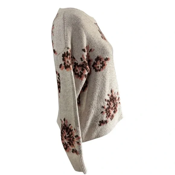 Knox Rose Floral Knit Crewneck Sweater Oatmeal Cream Size XS - Picture 3 of 9